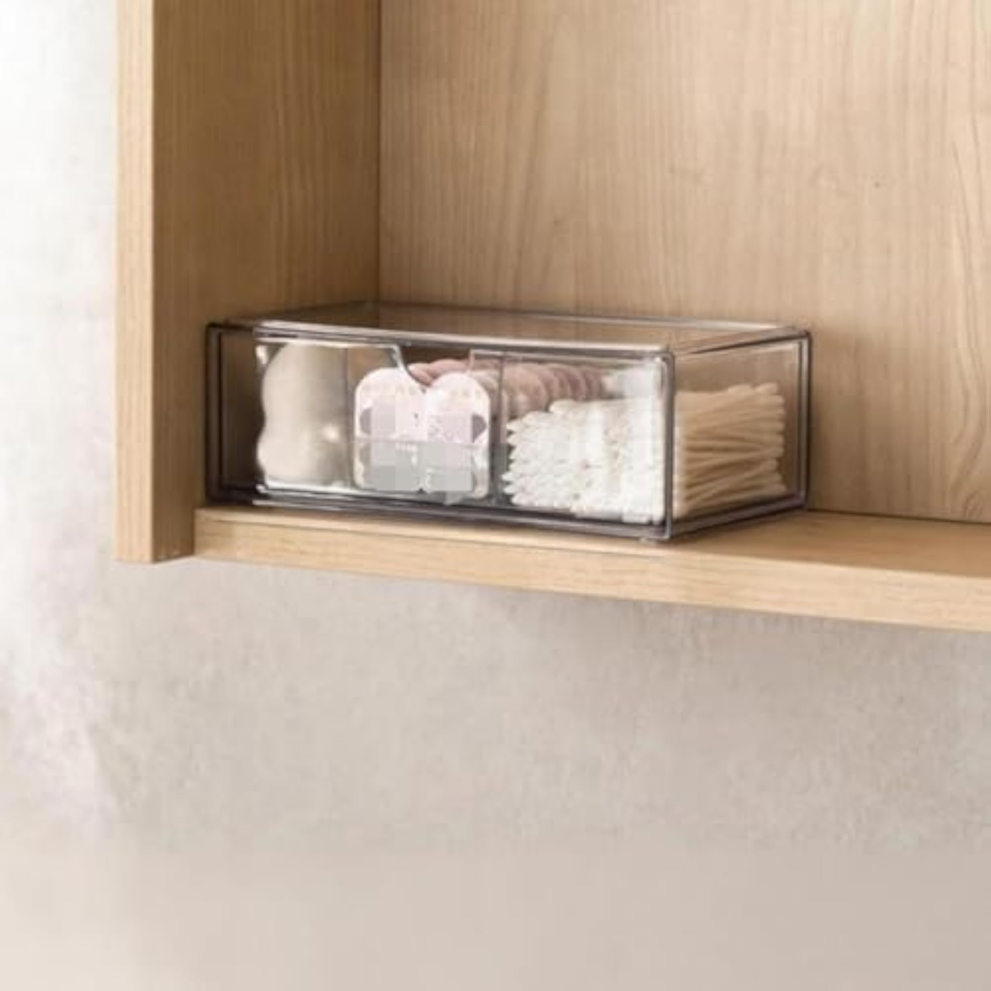 D-Grid Clear Drawer Storage Box for Makeup, Stackable